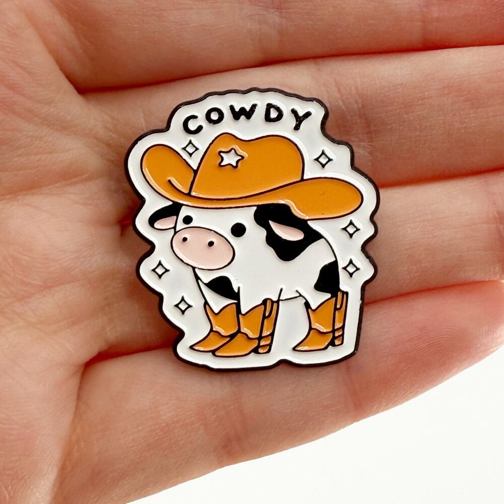 Cowdy Funny Western Cow Enamel Pin